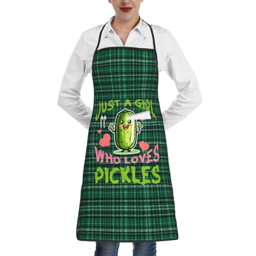 nopicsn Just A Girl Who Loves Pickles Apron for cooking with Pockets Women Men Kitchen Chef Funny Aprons