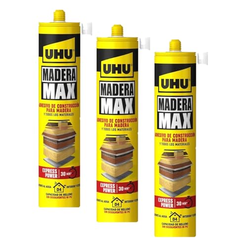 UHU Madera Max Express- Adhesivo de Construcción para madera, beige, cartucho 380g (Paquete de 3)