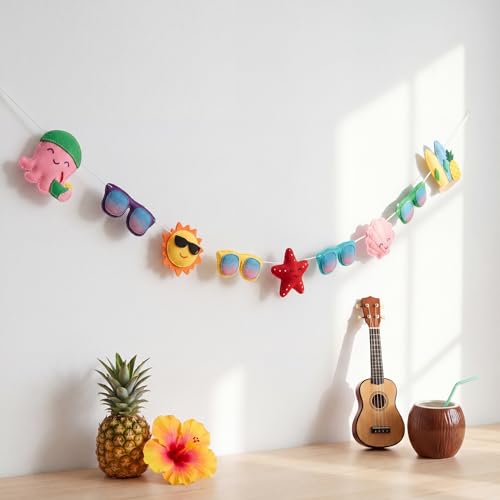 Frienda Felt Summer Banner 8.2 ft 3D Colorful Sunglasses Sun Starfish & Seashell Summer Party Banners Decorations for Pool Beach Luau Tropical Parties Hanging Decoration