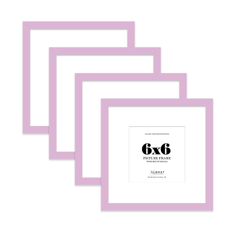 6x6 Lilac Picture Frame with Mount for 4x4 Photos, Prints - Modern Square Wall Frame, Set of 4