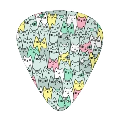 明るい猫のパターン ギターピック Guitar Pick 12枚セット ティアドロップ型 エレキギター/アコースティックギター/クラシックギター/ベース等の練習に最適な12枚セット