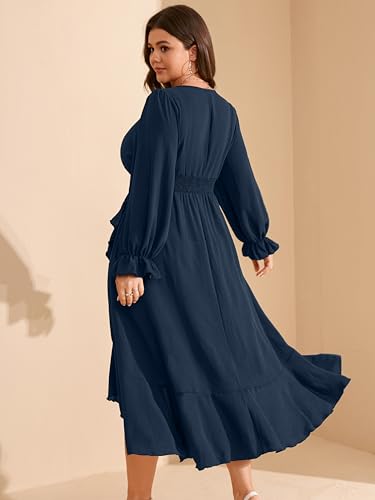 RWJ Women's Plus Size Wedding Guest Maxi Dress Wrap V Neck Long Sleeve High Low Ruffle Cocktail Fall Dresses2