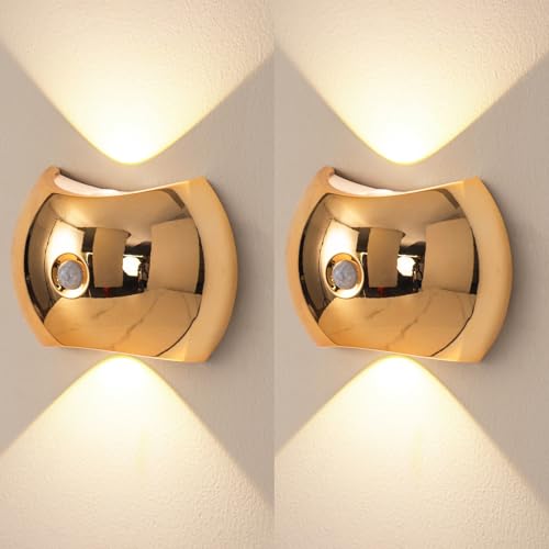 Lámparas de pared de diseño moderno aplique LED recargable oro con detector de presencia interior