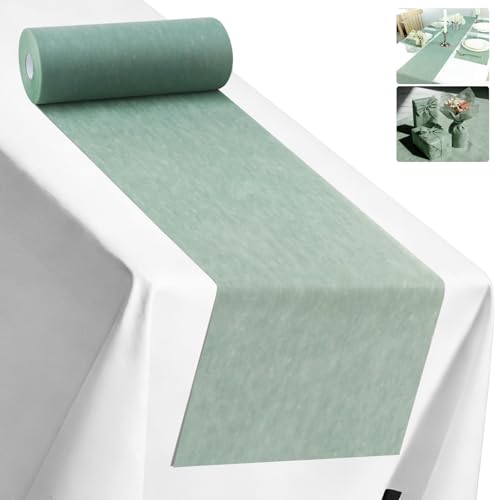 ddckj Chemin de Table en Non-tissé 30 cm x 35 m Chemin de Table Vert en Vert Eucalyptus Polyvalent Nappe décorative pour Mariages Anniversaire Fêtes...