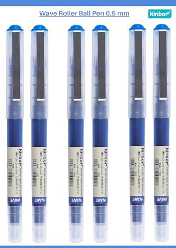 Image of Kinbor WAVE Roller Ball Pens - 0.5mm Fine Point, Blue, Pack of 5 - Smooth Writing Pens with Visible-Ink Window, Quick-Drying, Smudge-Free Gel-Ink Pens for Office, School, and Journaling