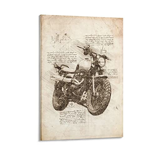 Motorcycle On Retro Papyrus Cool Poster Wall Art Paintings Canvas Wall Decor Home Decor Living Room Decor Aesthetic 20X30Inch(50X75Cm) Frame-Style #TOP12
