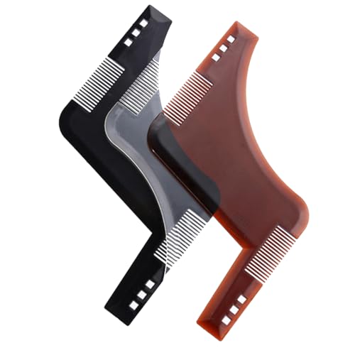 Visxcnu Pettine per Barba, Stencil Signori pizzetto Collo Sagome per Styling Tool,per Modellare la Barba per Barba di Mento Basette Collo Uomo 2 Pezzi Marrone Nero