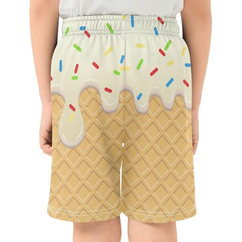 Ice Cream Texture Athletic Shorts with Zipper Pockets, Youth Boys Athletic Running Shorts for Summer3