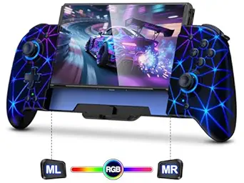 Spican Switch Controllers for Nintendo Switch/Switch OLED, Hall Effect Switch Wireless Pro Controller One-Piece Joypad, Full-Size Handheld Mode Gamepad with RGB Lights/Battery/Turbo/Macro/4 Game Slot