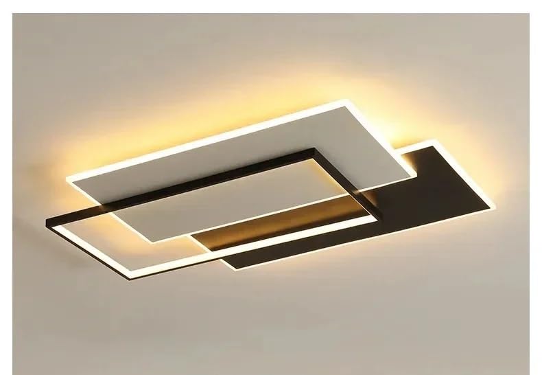 Nowoczesna lampa sufitowa LED do salonu, dekoracja wnętrz do domu, pilot zdalnego sterowania, sypialnia dziecięca, lampa do jadalni (czarna 90 x 60 cm, biała)