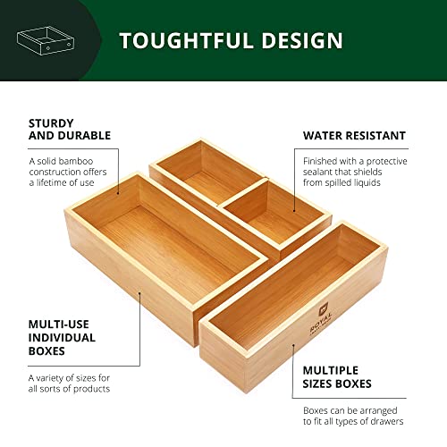 ROYAL CRAFT WOOD Luxury Bamboo Drawer Organizer Storage Box, Bin Set - Multi-Use Drawer Organizer for Kitchen, Bathroom, Office Desk, Makeup, Jewelry (3 Boxes)