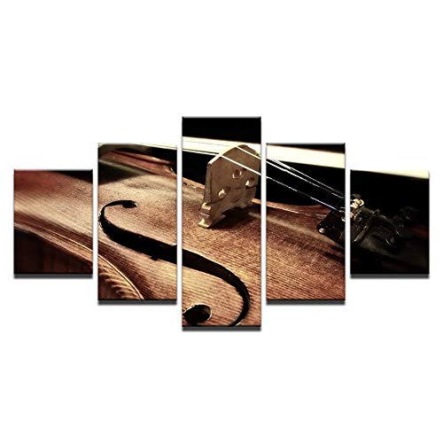 OUPDJ 5 Consecutive Paintings Home Wall Art Decor Canvas HD Prints Posters 5 Pieces Violin String Paintings Living Room Musical Instruments Pictures