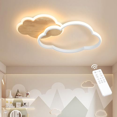 FANLG Plafonnier chambre enfant, 40CM plafonnier LED nuage 22W Luminaire Plafonnier dimmable avec télécommande 3000K-6000K Lampe de Plafond pour enfant Chambre, salon