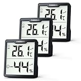 FUMMDUS 3 Stück Digital Thermometer Hygrometer Innen mit Batterien AAA Temperatur und Luftfeuchtigkeitsmesser Innen mit Komfort Symbol Raumklima Messgerät für Gewächshaus Weinkeller (Schwarz)