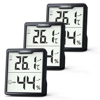3 Stück Digital Thermometer Hygrometer Innen mit Batterien AAA Temperatur und Luftfeuchtigkeitsmesser Innen mit Komfort Symbol Raumklima Messgerät für Gewächshaus Weinkeller (Schwarz)