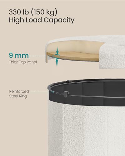 Image of SONGMICS Mazie Collection - Round Storage Ottoman, Folding Footrest Stool with Removable Lid, Easy Assembly, Teddy Fleece Vanity Stool for Bedroom, Living Room, Entryway, Cream White ULSF606W01