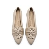 DREAM PAIRS Flats for Women Pointed Toe Foldable Knit Ballet Flats Comfortable Slip-On Dress Shoes Elegant Bow Flats for Work Office Business Casual Travel,Size 9,Nude,SDFA26001W