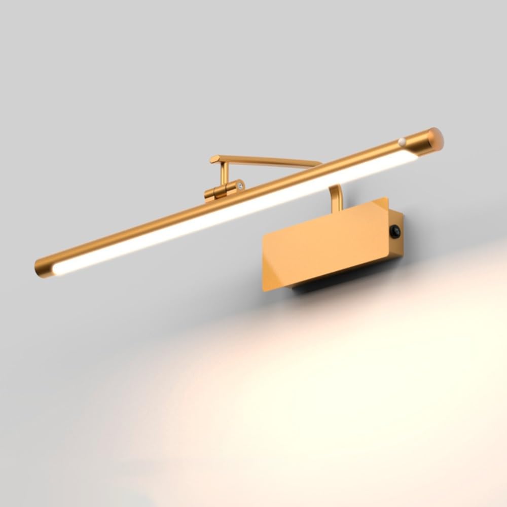 Lámparas de baño impermeables IP44, 3 luces, sensor de movimiento, luz de tocador, tira larga, iluminación de pared de hierro, 4000 K, blanco natural, lámpara de tocador giratoria de 350 °(Gold,40cm)