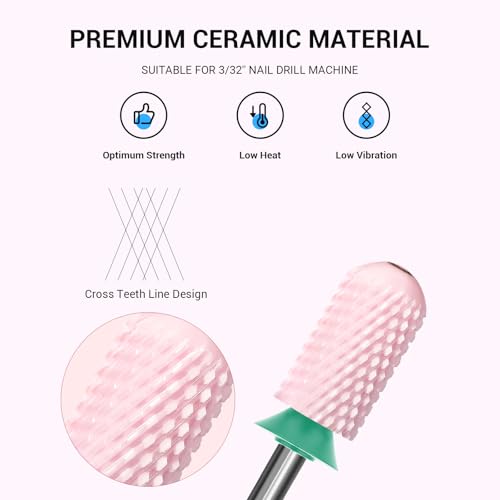 Image of MelodySusie Ceramic Nail Drill Bit, 3 /32'' Smooth Round Top Large Barrel Bits, Suitable for Manicure Pedicure Cuticle Gel Polishing, Beginners Bits, Pink, Series Bit-S, Coarse