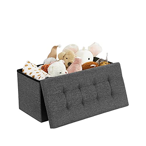 SONGMICS Sitzbank mit Stauraum, klappbare Sitztruhe, Aufbewahrungsbox, 38 x 76 x 38 cm, Deckel klappbar, bis 300 kg belastbar, für Flur, Wohnzimmer, Schlafzimmer, schiefergrau LSF46GYZ