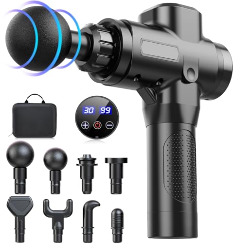 Massagepistole Massage Gun, Deep Tissue Muskel Massagegerät mit 30 Geschwindigkeiten und 8 Massageköpfen, Elektrische Handmas
