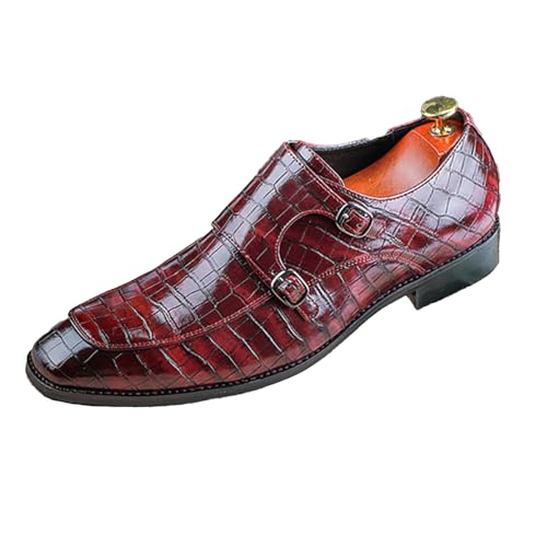 Mocasines de piel para hombre, con estampado de cocodrilo, doble correa de monje, a la moda, sin cordones, zapatos Oxford, cómodos, puntera redonda, tacón bajo, zapatos formales de cuero casuales de