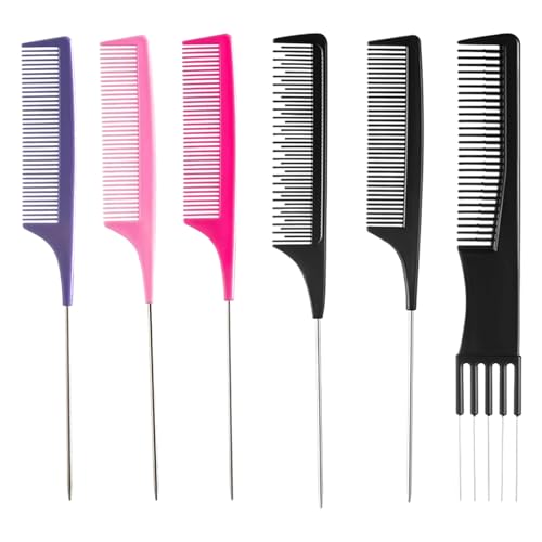 6 Pcs Combs Rat Tail Comb,Highlighting Anti-Static Tail Combs Fine Tooth Salon Barber Hairdressing Comb,For Braids Hair Styling Beauty Tools