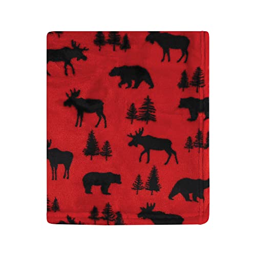 Image of Hudson Baby Unisex Baby Silky Plush and Coral Fleece Blanket, Red Moose Bear, 30x36 inches