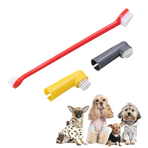 Hemoton Pet Care Kit 3-Piece Dog Toothbrush Set Finger Brush for Easy Cleaning Gum Massage Random Color