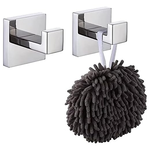 LATRAT Ganchos para toallas, percheros, percheros, acero inoxidable, para baño, perchero, gancho de pared, soporte de pared, cepillado, cuadrado, para baño, cocina, cromo pulido, 2 unidades