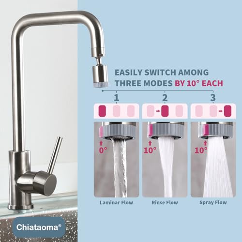 Image of Rotating Faucet Nozzle,360 Swivel Kitchen Faucet Aerator Splash-Proof, 3-Flow Sprayer Female Bathroom Faucet Attachment,Faucet Attachment for Kitchen Sink,Faucet Aerator Sprayer Brushed Nickel