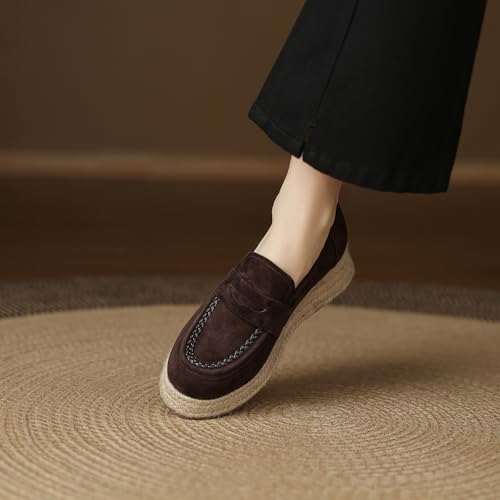 Women's Espadrilles Flats Platform Wedge Espadrill Flats Round Toe Suede Slip-on Flat Comfortable Vintage Shoes4