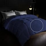 puredown® Goose Feather Down Comforter King Size, All Season Luxury Hotel Fluffy Duvet Insert, Ultra Soft 100% Cotton Shell with Corner Tabs, Paisley Design, Medium Warmth(106x90'', Navy Blue)