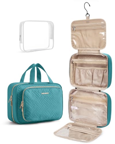 Image of BAGSMART Toiletry Bag Hanging Travel Makeup Organizer with TSA Approved Transparent Cosmetic Bag Makeup Bag for Full Sized Toiletries, Large-Blue
