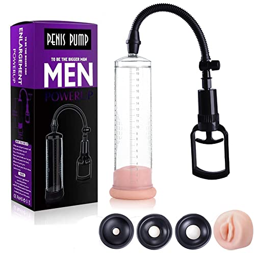 LIVE4COOL Manual Vacuum Penis Pump Strengthen Enlarger Booster Extender Device for Men Penis Massage Care with 1pcs Lifelike Vagina Sleeve, 3pcs Suction Sleeves in Different Sizes