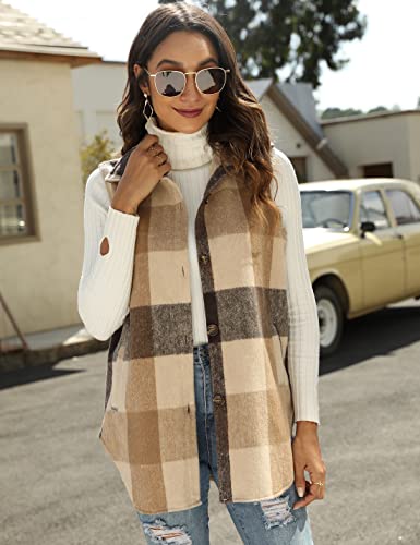 UANEO Womens Fall Flannel Plaid Vest Button Down Sleeveless Shirt Jacket with Pockets
