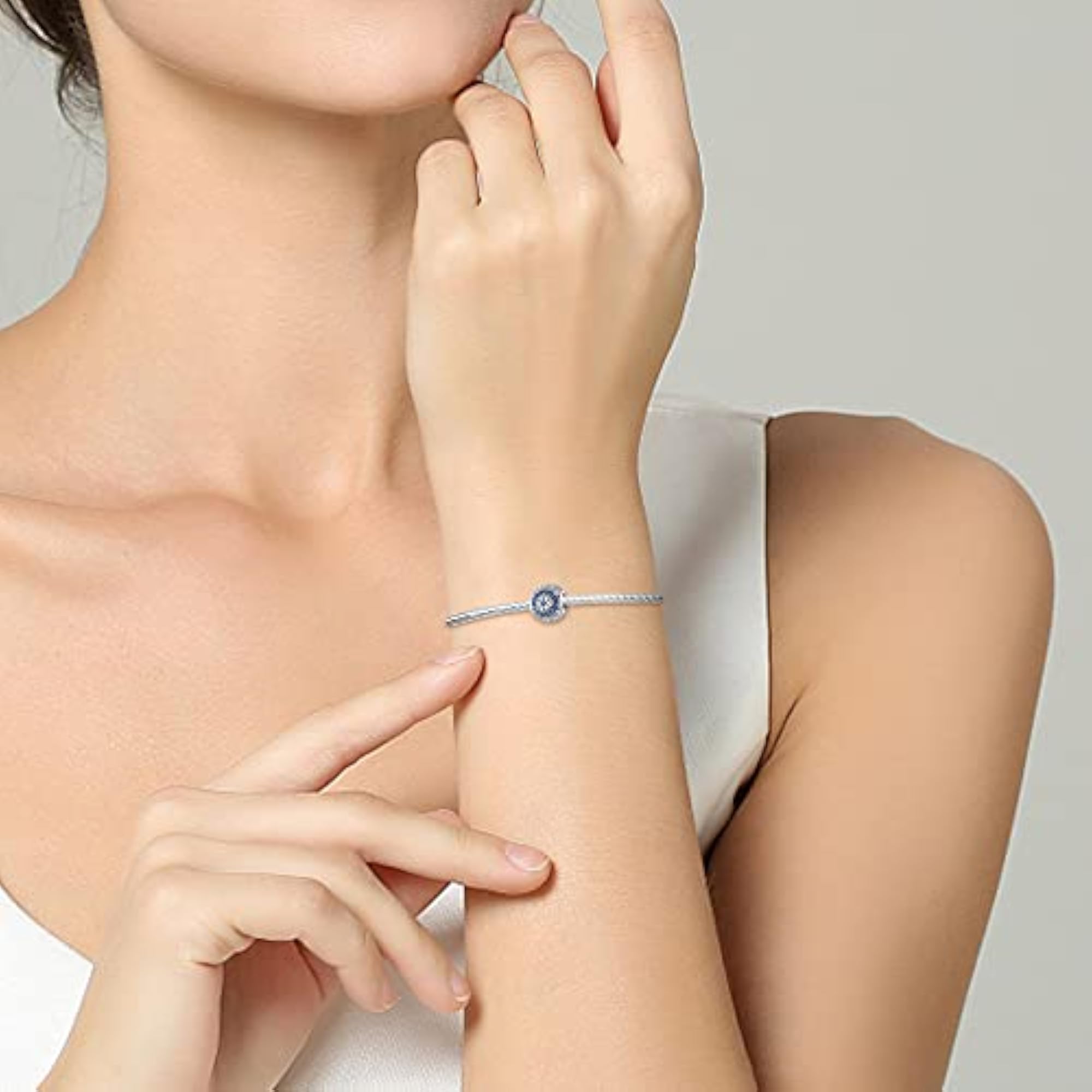 Women's Sterling Silver Evil Eye Charm Bead with CZ Stones