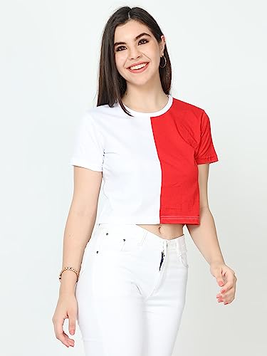 Image of FLEXIMAA Women's Cotton Plain Round Neck Half Sleeve Crop Top