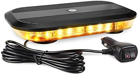Primelux Amber Strobe Mini Light Bar - Low Profile, Water & Dust-Proof with 30 LED, 12/24V High-Intensity Flashing Lights, Magnetic Pod Base & Cigarette Lighter Plug - Ideal for Truck Emergency