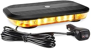 Primelux Amber Strobe Mini Light Bar - Low Profile, Water & Dust-Proof with 30 LED, 12/24V High-Intensity Flashing Lights, Magnetic Pod Base & Cigarette Lighter Plug - Ideal for Truck Emergency