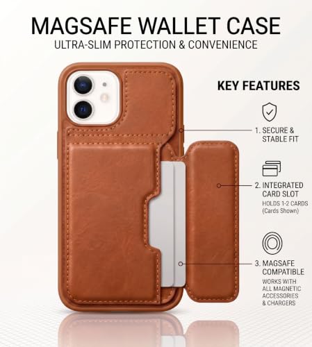 Image of amazon basics Luxury Vegan Leather Back Cover for iPhone 11 | Built-in Card Holder Slot | Integrated Mobile Stand | Slim Shockproof Protective Case with Stitched Finish - Tan
