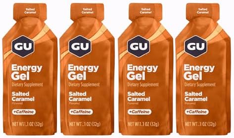 GU Energy Running Gels - 4 Gel Taster Pack - Sports Energy Gels For Running, Cycling, Triathlon (Salted Caramel), 32g