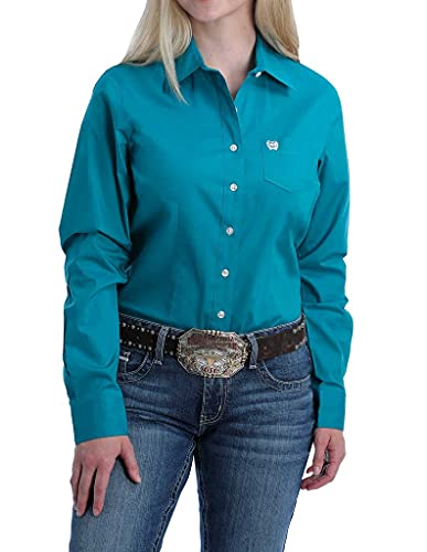 Cinch Women's Solid Button Front Long Sleeve Western Shirt Teal X-Large #TOP5