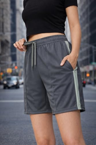 Image of Mack Jonney Women Cotton Knee Length Shorts | Soft Breathable Fabric | Elastic Waist with Drawstring | Side Stripe Casual Gym Workout Shorts for Women