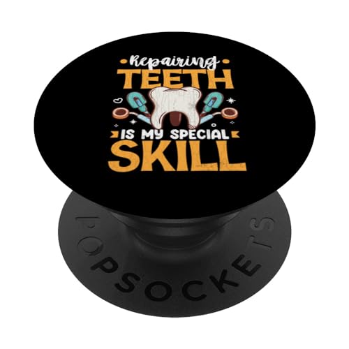 Repairing Teeth Special Skill Funny Dentist Dental Graphic PopSockets Swappable PopGrip, Black