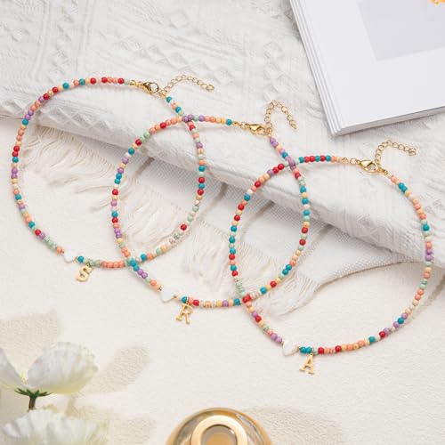 Initial Necklaces for Women,Colorful Beaded Choker Necklaces for Women Gifts Bohemian Letter Choker Necklace Jewelry for Women Birthday Gifts3