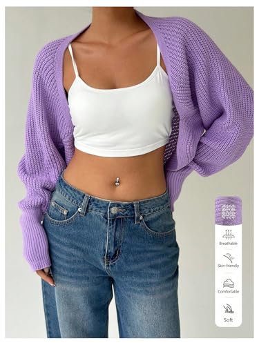 Image of GORGLITTER Women's Open Front Cropped Cardigan Bolero Sweater Lightweight Long Sleeve Shrug Knit Top