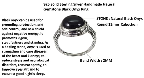 Image of 925 Solid Sterling Silver Handmade Natural Gemstone Black Onyx Ring Dotted & Rope Vintage Ring Cocktail Ring Black Onyx Ring Jewelry Everyday Gift