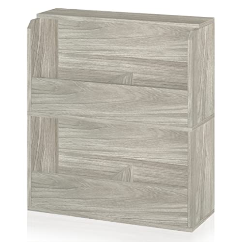 Way Basics Vinyl Record Shelf and Bookshelf 4 Shelf Media Storage, Aspen Grey