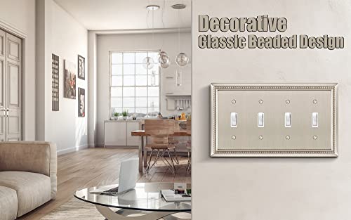Image of Henne Bery Sunken Pearls Heavy Duty Decorative Wall Plate Switch Plate Outlet Cover (Quad Toggle, Satin Nickel)